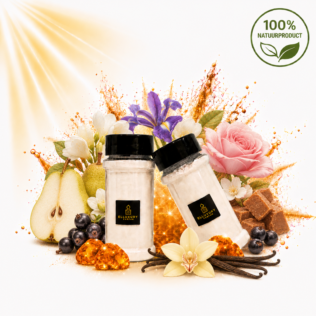 La Vie geurpoeder van Elluxuryparfum voor bankstellen, vloerkleden, autobekleding en stofzuigers met peer, bloemen, praline en vanille.
